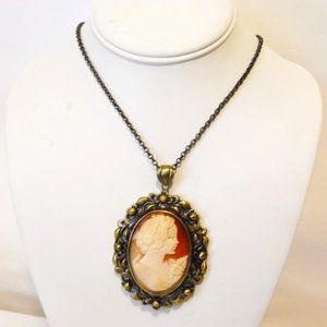 AMEDEO 45mm Antiqued Bronzetone Cornelian Shell Cameo Pendant Necklace